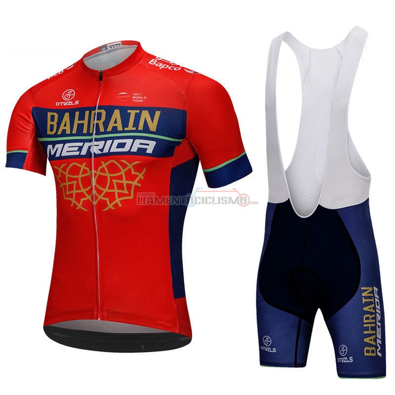 Abbigliamento Ciclismo Bahrain Merida Manica Corta 2018 Rosso